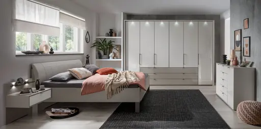 Drehtürenschrank Marbella - B. ca. 302cm, Korpus, Front Glas, Weiß