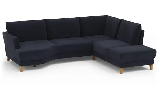 Sofa Stamford - 3,5-Sitzer, Bogen links mit Ecksofa 2-sitzig und Abschlusshocker Rechts, Stoff, Dunkelblau