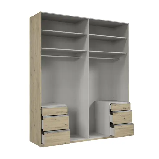 Drehtürenschrank- B ca. 200 cm, Eiche Dekor, Weiß, Spiegel