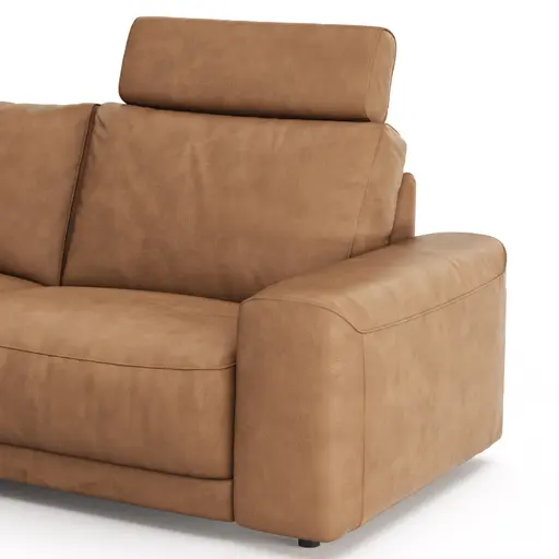 Ecksofa Balok - Longchair groß rechts mit 2,5-Sitzer, inkl. Relaxfunktion (motorisch) und Kopfstütze, Leder, Cognac