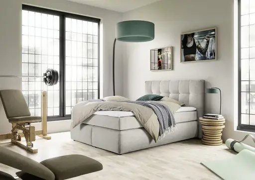 Boxspringbett JANAH- Liegefläche ca. 140x200 cm, Stoff, Creme