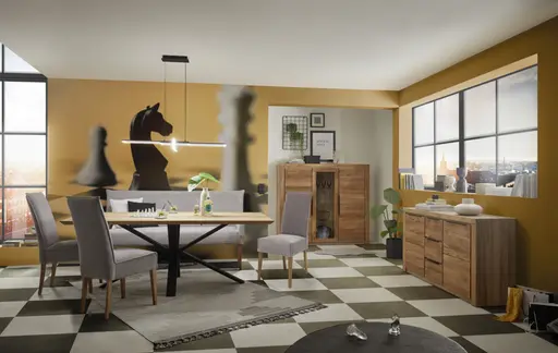 Esstisch- LB ca. 200x100 cm, Eiche, Massiv, Geölt, Metall, Schwarz