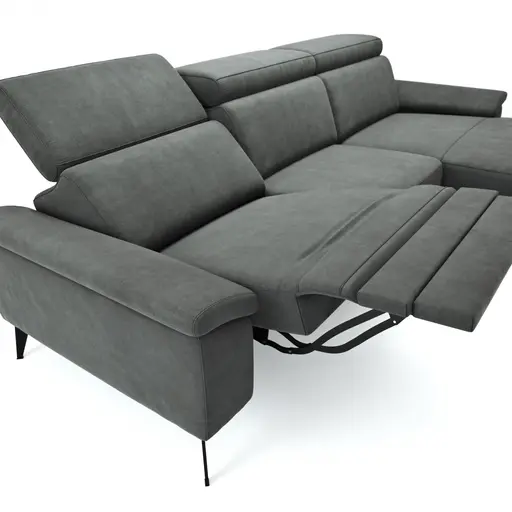 Ecksofa Anna - 2,5-Sitzer mit Longchair rechts inkl. Relaxfunktion (motorisch), Kopfteil verstellbar, Stoff, Stahl