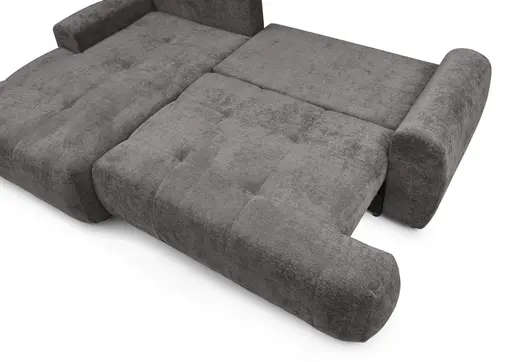 Ecksofa - Longchair links mit 2-Sitzer, Stoff, Steingrau