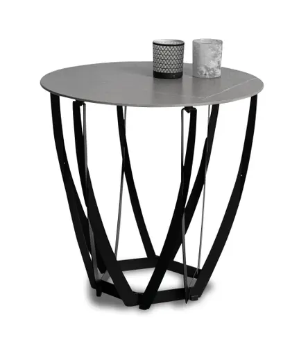 Beistelltisch - Ø/H ca. 50x50 cm, Hellgrau marmoriert, Schwarz