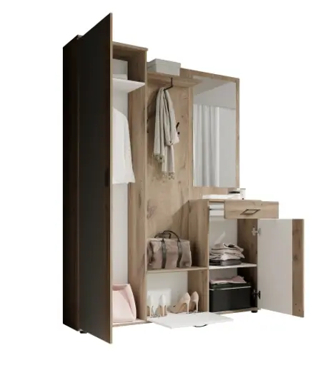 Kompaktgarderobe - Eiche Viking Nachbildung, Lichtgrau