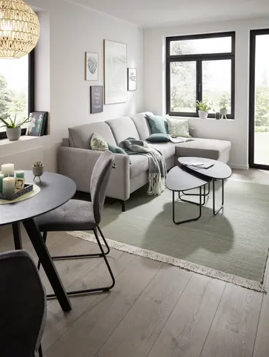 Schlafsofa Melida - 2-Sitzer mit Longchair rechts inkl. Schlaffunktion mit Bettkasten, Stoff, Hellgrau