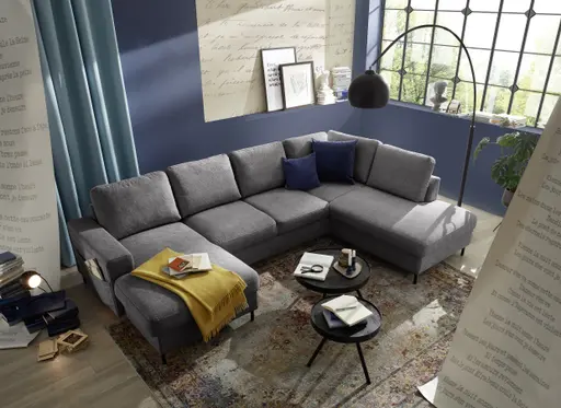 Wohnlandschaft - Longchair links mit 2-Sitzer und Ecke rechts, Stoff, Anthrazit