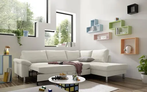Ecksofa COOL - 2,5-Sitzer mit Ecke rechts, Querschläfer, Stoff, Natur