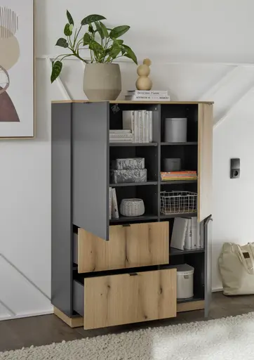 Highboard- Anthrazit, Eiche Dekor