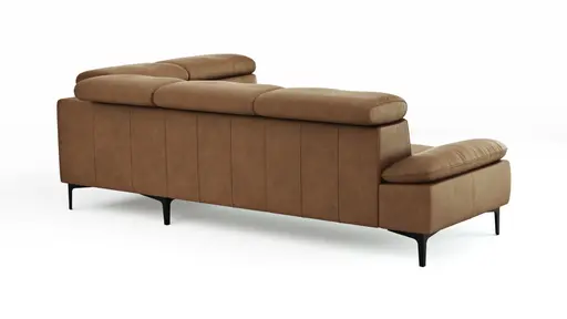 Ecksofa Felipa - 2,5-Sitzer mit Ecke rechts inkl. Kopfteil verstellbar, Leder, Cognac