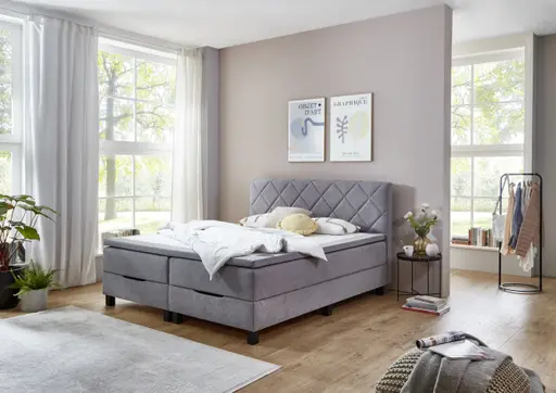 Boxbett STAN- Liegefläche ca. 180x200 cm, Stoff, Silbergrau
