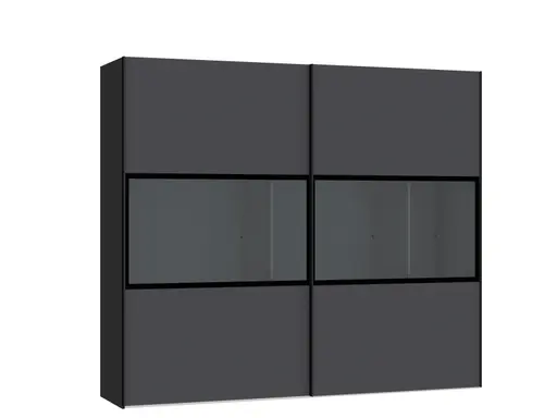 Schwebetürenschrank JOIN IT- B ca. 252 cm, Schwarz, Anthrazit, Glas, Dunkel