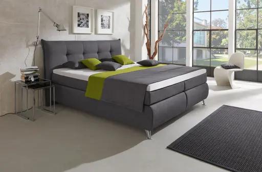 Boxspringbett HAROA- Liegefläche ca. 180x200 cm, Stoff, Anthrazit, Bonell, Inkl. Topper