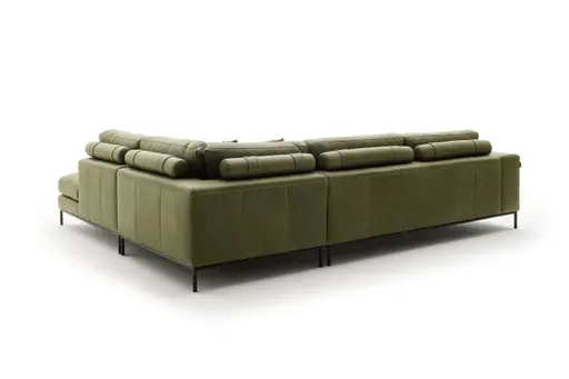 Ecksofa Solano - 2,5-Sitzer mit Ecke rechts, Leder, Olive, Relingfuß