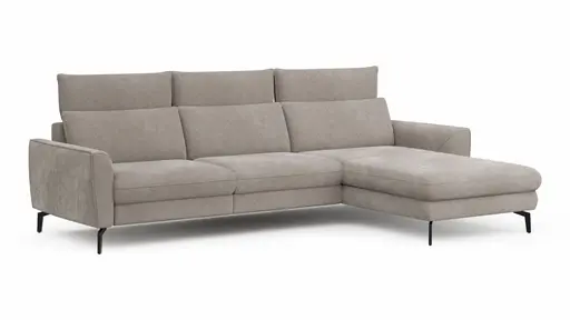 Ecksofa Avela - 2,5-Sitzer mit Longchair rechts inkl. Kopfteile verstellbar, Stoff, Bisquit
