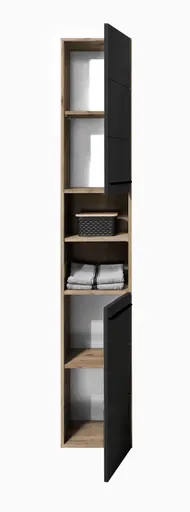 Hochschrank- B ca. 34 cm, Vintage Holz, Schwarz, Matt, Tiefzieh