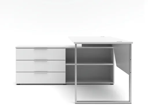 Winkelschreibtisch - LB ca. 180x160 cm, Weiß, Silberfarben