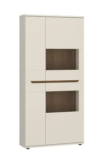 Vitrine - B ca. 90 cm, Kaschmir, Nussbaum Nachbildung