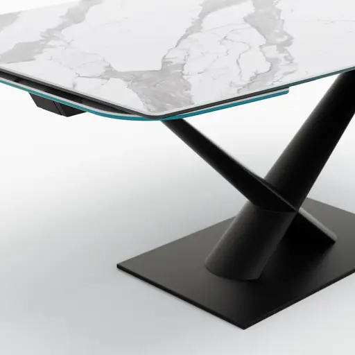 Esstisch Savona - LB ca. 200x100 cm, ausziehbar, Keramik, Weiß, Bootsform