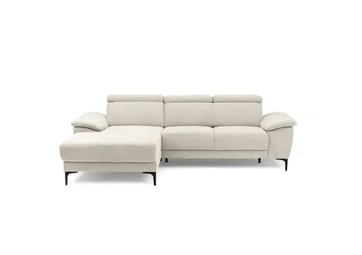 Ecksofa EZRA - Ecke links, 2-Sitzer inkl. Kopfteilverstellungen, Stoff, Beige