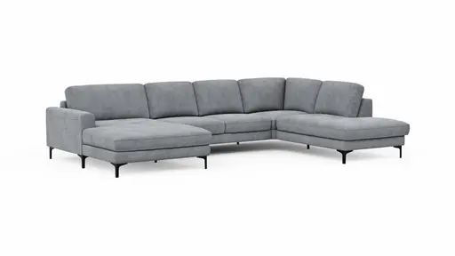 Wohnlandschaft Oviedo - Longchair links mit 2-Sitzer und Ecke rechts, Stoff, Grau