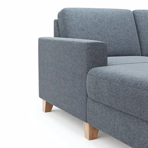 Wohnlandschaft Merlos - Longchair links mit 2,5 Sitzer und Ecke rechts, Stoff, Hellblau