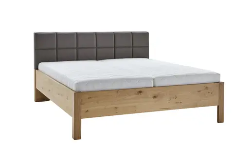 Bett Viana - Liegefläche ca. 180x200 cm, Balkeneiche furniert, Kunstleder Anthrazit