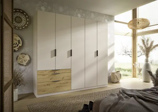 Drehtürenschrank RANI- B ca. 226 cm, Champagner, Eiche Dekor