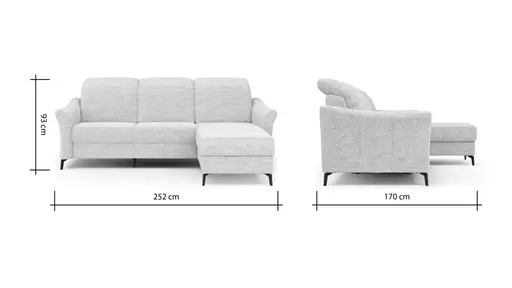 Ecksofa Canterbury - 2,5-Sitzer mit Longchair rechts, inkl. Relaxfunktion (motorisch) und Kopfteilverstellung, Stoff, Offwhite