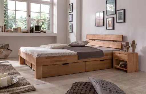 Bettgestell- Liegefläche ca. 140x200 cm, Kernbuche, Massiv, Geölt