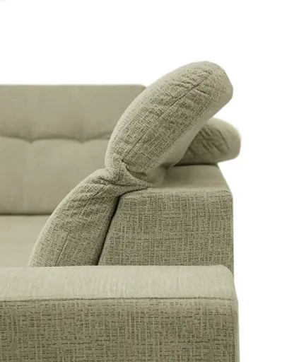 Ecksofa - Ecke links mit 2-Sitzer, Kopfteil verstellbar, Sitztiefe verstellbar motorisch, Stoff, Sand