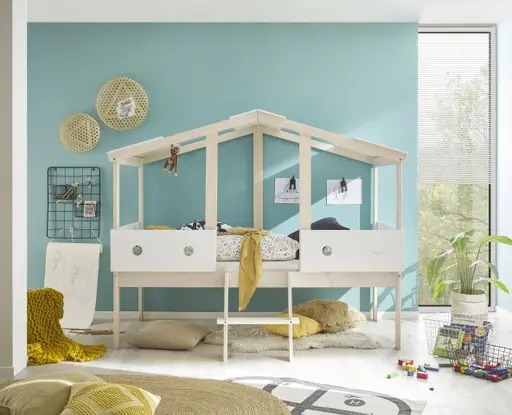 Hausbett - Liegefläche ca. 90x200 cm, Weiß, Kiefer Natur