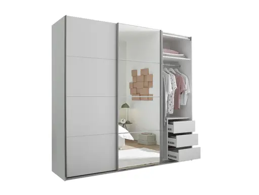 Schwebetürenschrank- B ca. 215 cm, Weiß, Spiegel