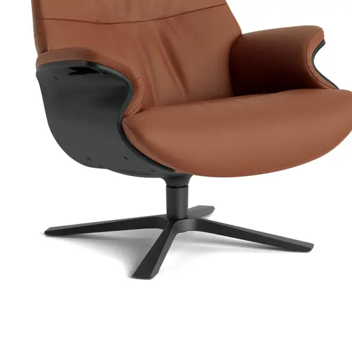 Relaxsessel Avina - Drehbar inkl. Rücken und Kopfteilverstellung, Leder, Cognac, Holzschale Schwarz