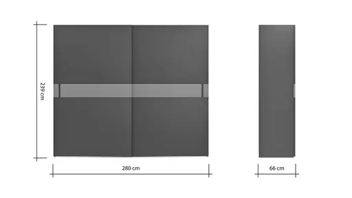 Schiebetürenschrank Loretto - B ca. 280 cm, Lack matt, Anthrazit