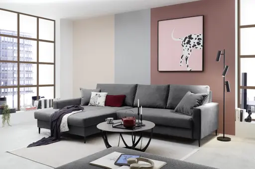 Ecksofa - Longchair links mit 3-Sitzer, Stoff, Anthrazit