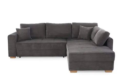 Ecksofa JAMELL - 2,5-Sitzer, Ecke rechts inkl. Schlaffunktion mit Bettkasten, Stoff, Grau