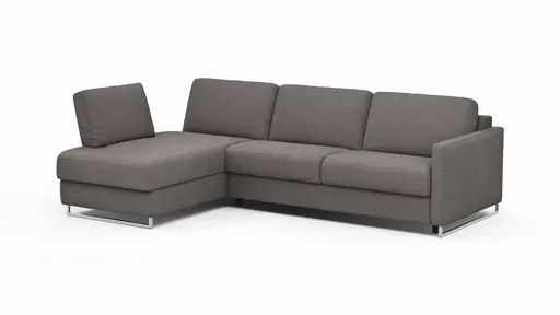 Ecksofa Nuoro - Longchair links mit 2-Sitzer inkl. Schlaffunktion und Bettkasten, Stoff, Grau