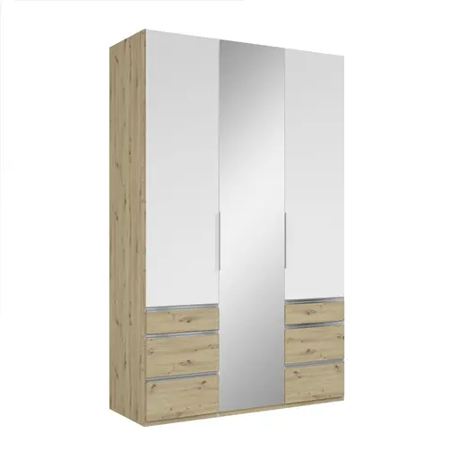 Drehtürenschrank- B ca. 150 cm, Eiche Dekor, Weiß, Spiegel