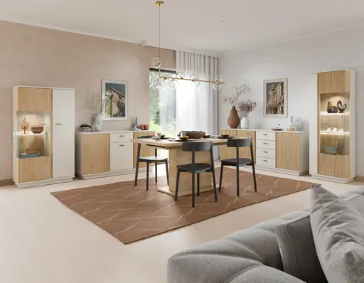 Vitrine - B ca. 62 cm, Kaschmir, Cremona Eiche Nachbildung