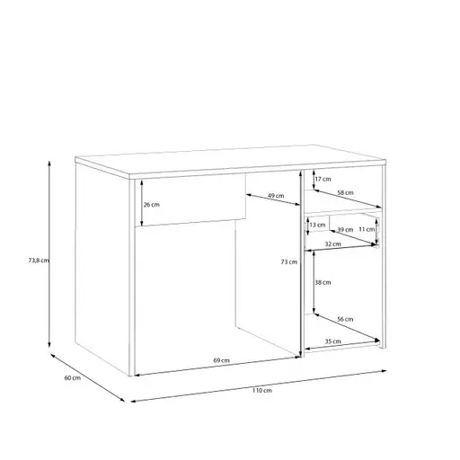 Schreibtisch FILIPO- LB ca. 110x60 cm, Eiche Dekor, Weiß