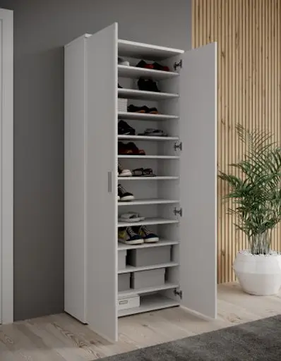 Schuhschrank - B ca. 80 cm, Weiß, Weiß Hochglanz