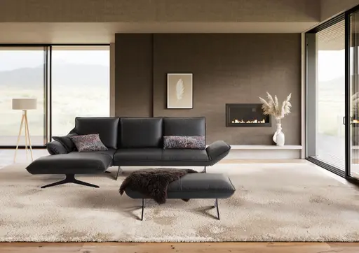 Ecksofa - Longchiar links mit 2-Sitzer, Rückenlehne/Armlehne verstellbar, Leder, Lava