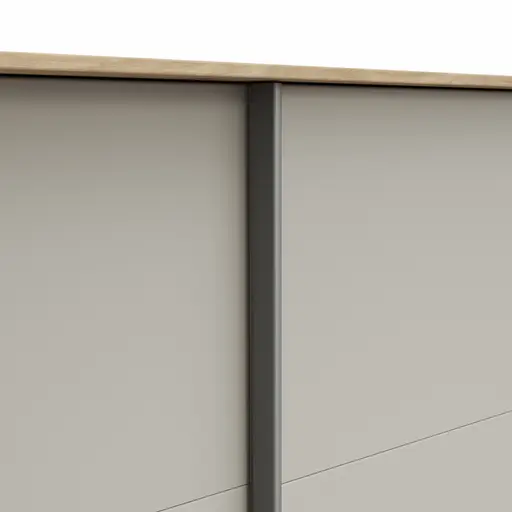 Schwebetürenschrank Viana - B ca. 248 cm, Furnier, Balkeneiche, Hellgrau