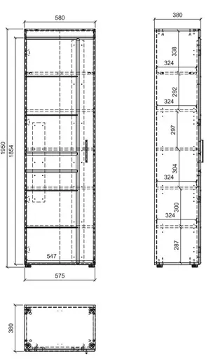 Garderobenschrank- B ca. 58 cm, Eiche Dekor, Dunkelgrau