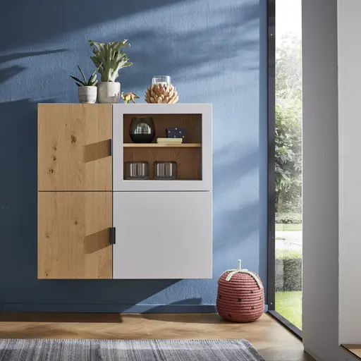 Highboard Palos - Lack, Silbergrau, Wildeiche