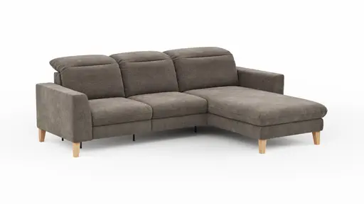 Ecksofa Alegria Plus - 2,5-Sitzer mit Longchair rechts inkl. Kopfteil verstellbar (motorisch+manuell) und Relaxfunktion (motorisch), Stoff, Nougat