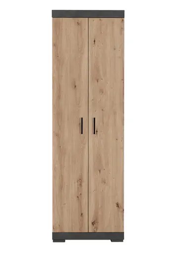 Garderobenschrank- B ca. 60 cm, Grau, Eiche Dekor