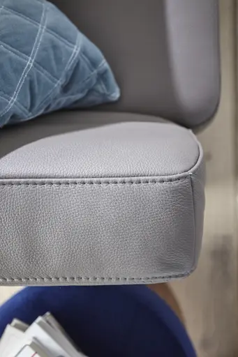 Ecksofa Merlos - 2-Sitzer mit Longchair rechts inkl. Armlehne verstellbar, Leder, Steingrau